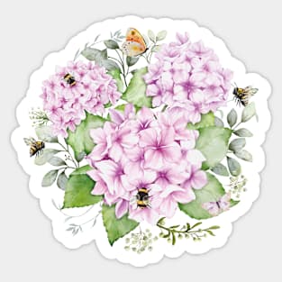 Sweet As Can Bee with Hydrangea Flora Watercolor Illustration No Lettering Sticker